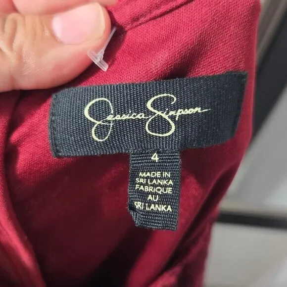 Jessica Simpson Burgundy Lace Overlay 3/4 Sleeve Midi Dress Sz 4 - Picture 6 of 12